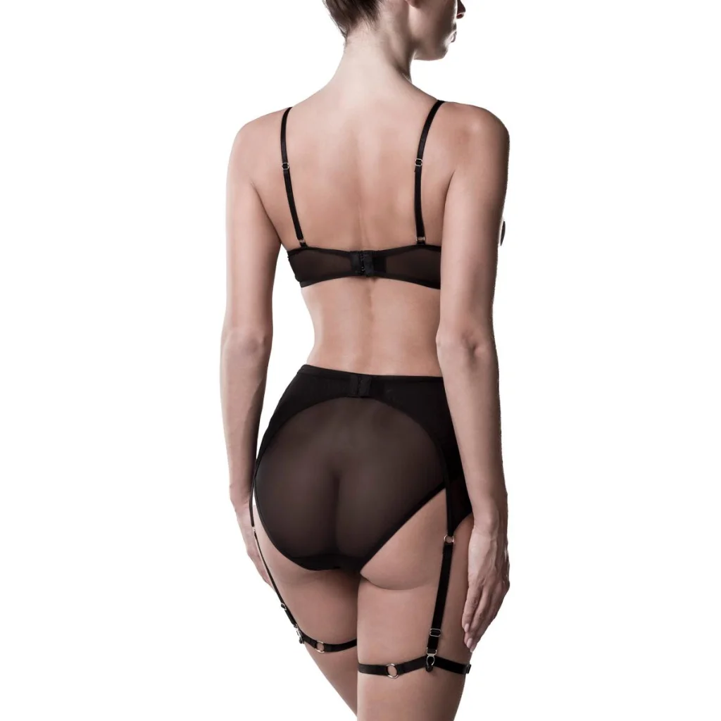 BH-Set aus Netzstoff in Schwarz mit Strapsgürtel von Grey Velvet , Dessous, Lingerie, Reizwäsche, sexy, erotisch, kaufen