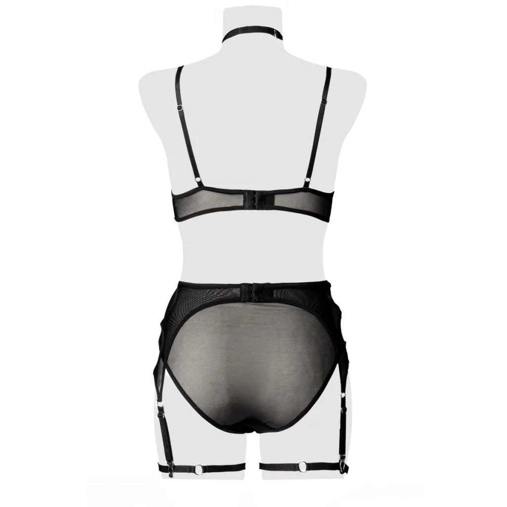 BH-Set aus Netzstoff in Schwarz mit Strapsgürtel von Grey Velvet , Dessous, Lingerie, Reizwäsche, sexy, erotisch, kaufen