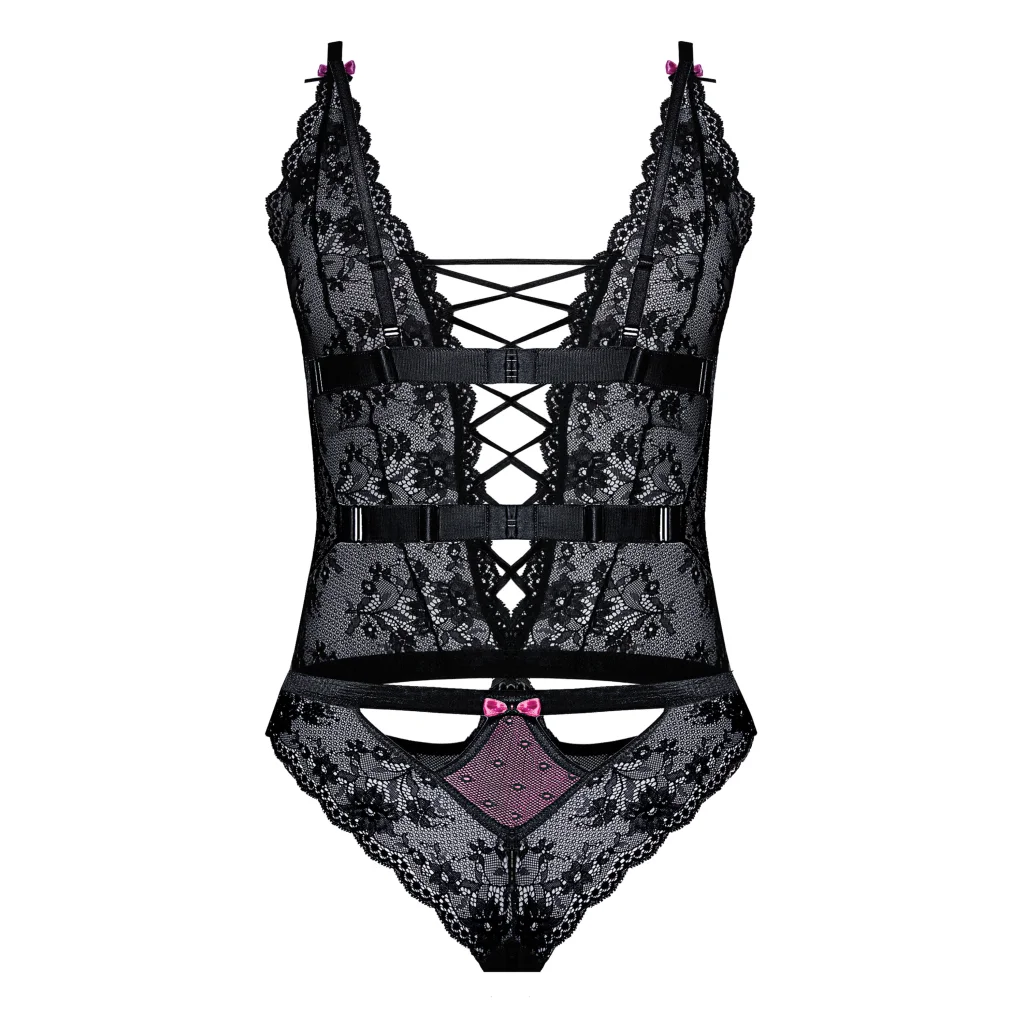 Body FiFii in Schwarz mit Spitze Schnürung Stringbody von Roza