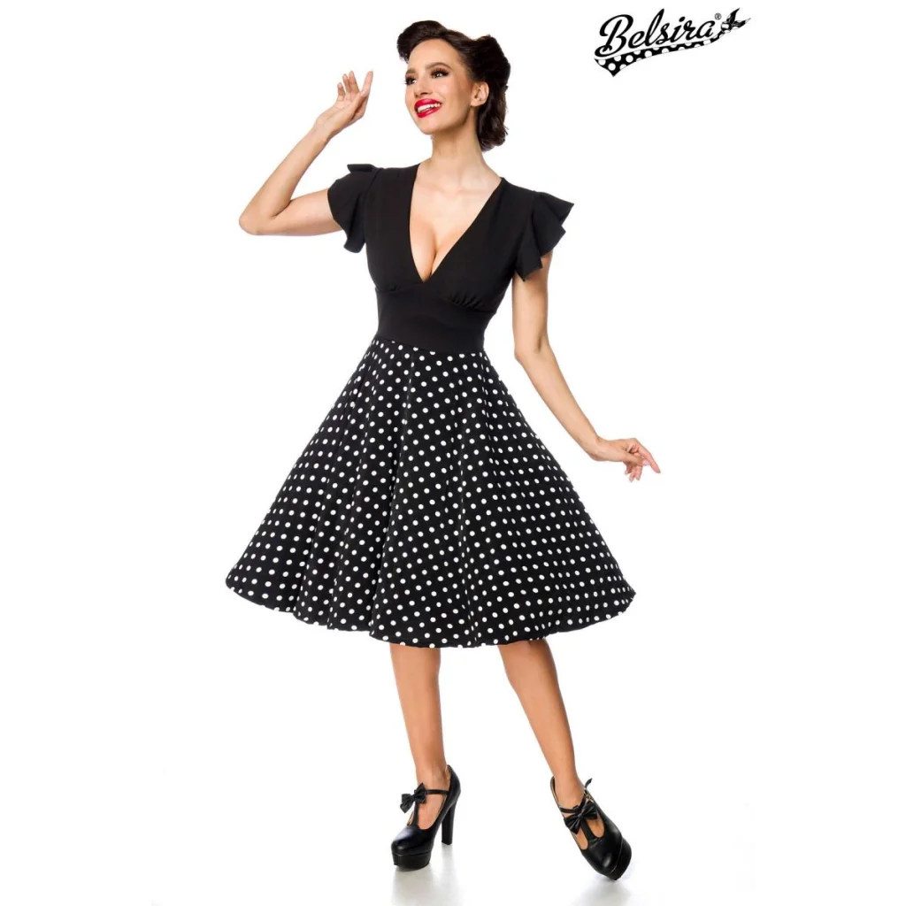 -Einzelstück- Elegantes Retrokleid mit tiefen V-Ausschnitt in Schwarz mit Weiß von Belsira , Dessous, Lingerie, Reizwäsche, sexy, erotisch, kaufen