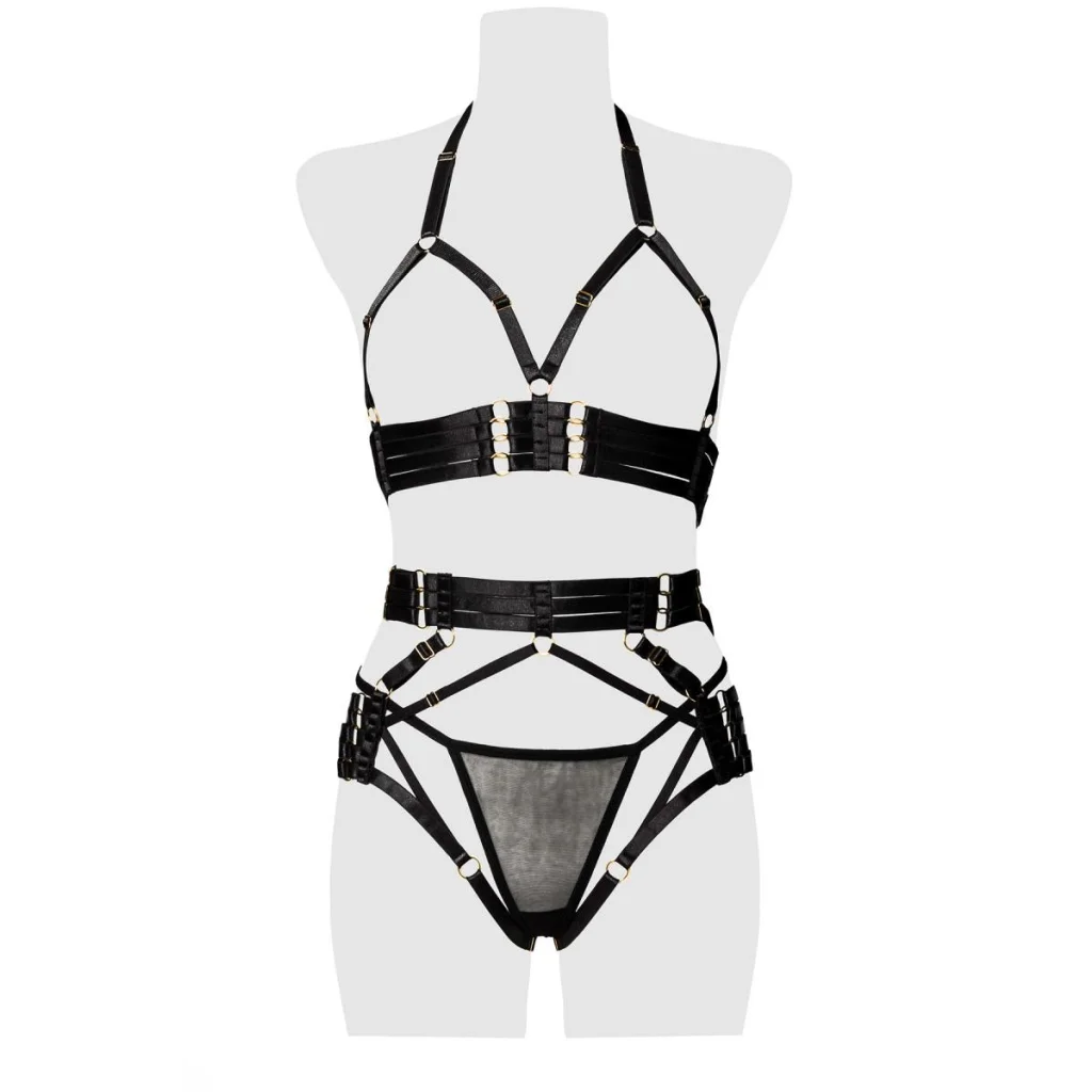 Erotik Set in Schwarz mit Harness 3-teilig von Grey Velvet , Dessous, Lingerie, Reizwäsche, sexy, erotisch, kaufen