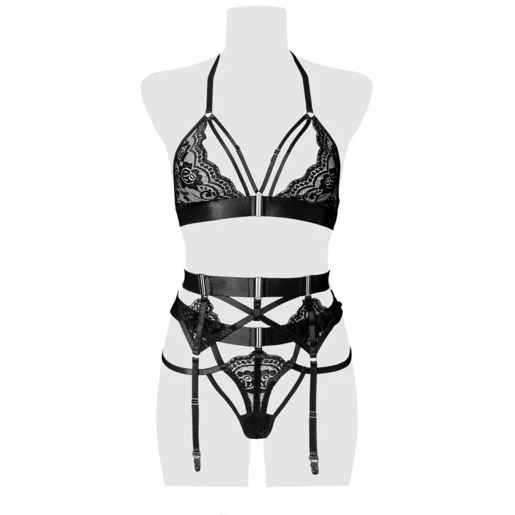 Erotik Strapsset in Schwarz mit String 3-teilig von Grey Velvet , Dessous, Lingerie, Reizwäsche, sexy, erotisch, kaufen