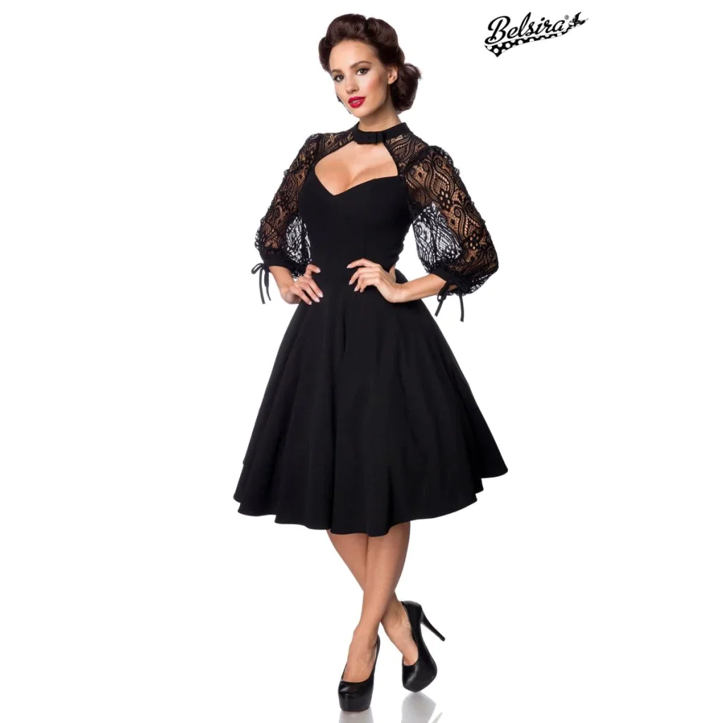 -Einzelstück- Longsleeve Retro-Kleid mit Spitze und ausgestelltem Rock von Belsira , Dessous, Lingerie, Reizwäsche, sexy, erotisch, kaufen