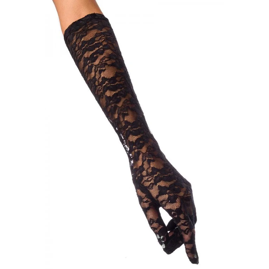 Erotik-Accessoires Spitzenhandschuhe lang in Schwarz Dessous Dessous-Accessoires Reizwäsche