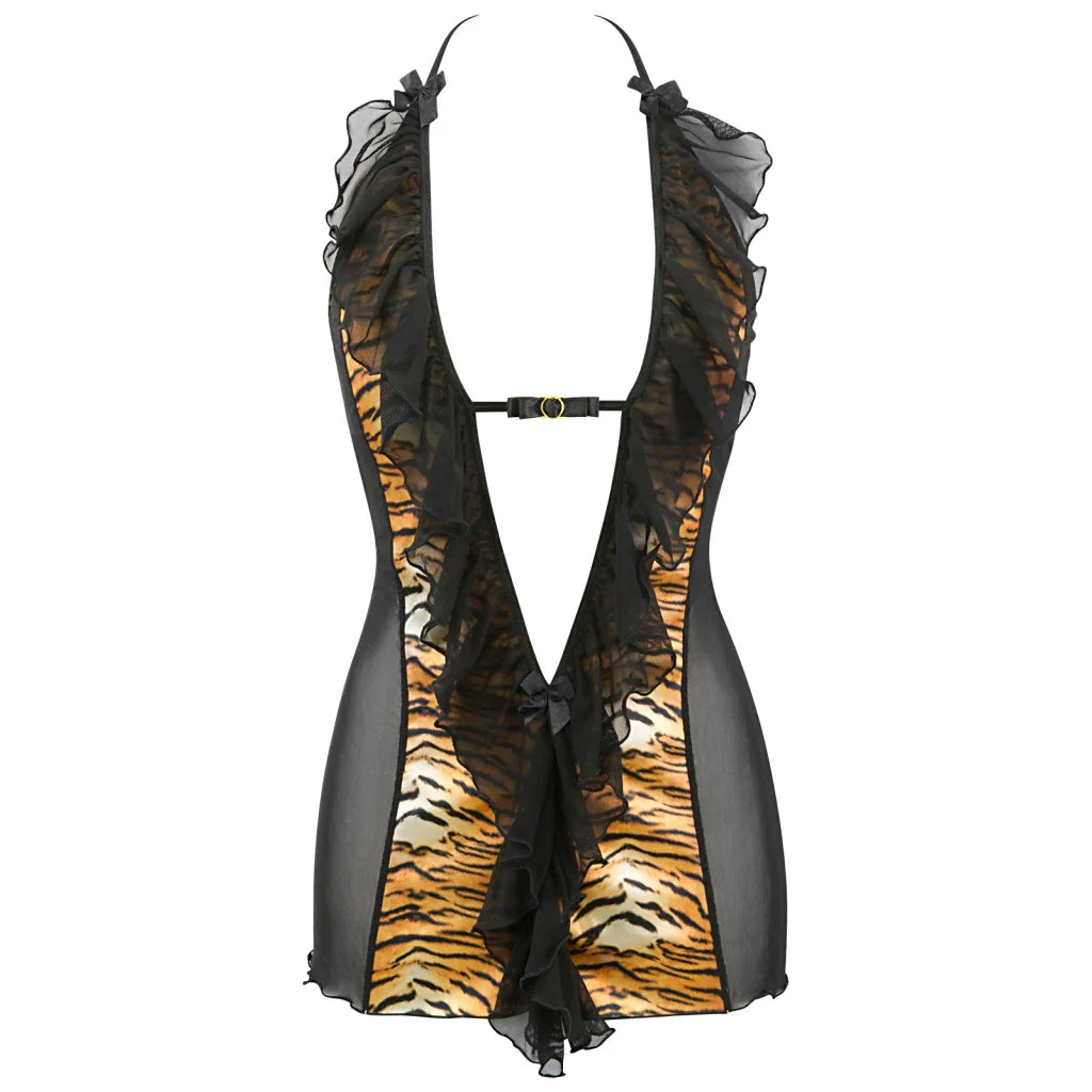 Babydoll in Schwarz-Gold mit String V-10029 Tiger-Look von Axami