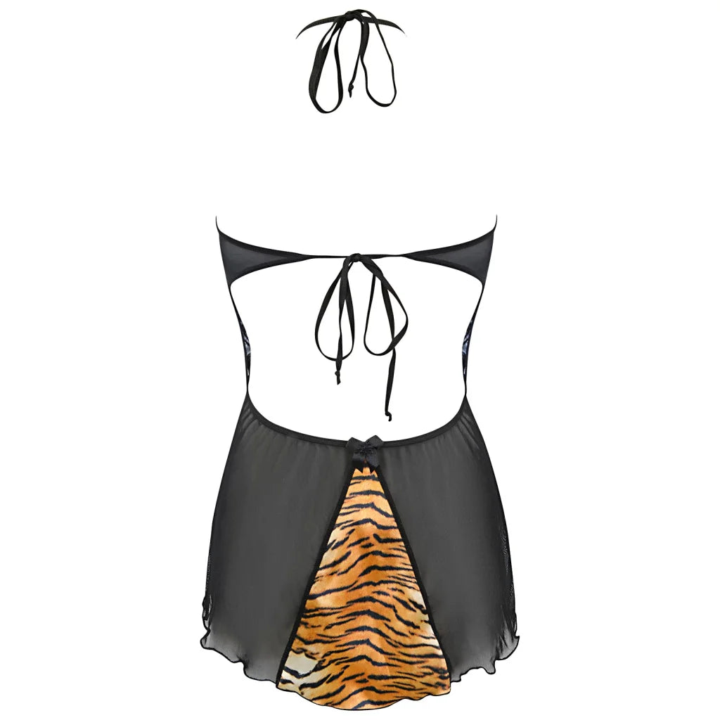 Babydoll in Schwarz-Gold mit String V-10029 Tiger-Look von Axami