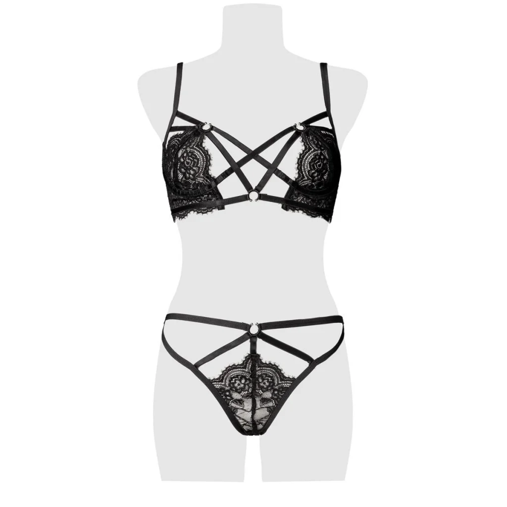BH Set in Schwarz mit Spitze mit Zierbändern mit Slip von Grey Velvet , Dessous, Lingerie, Reizwäsche, sexy, erotisch, kaufen