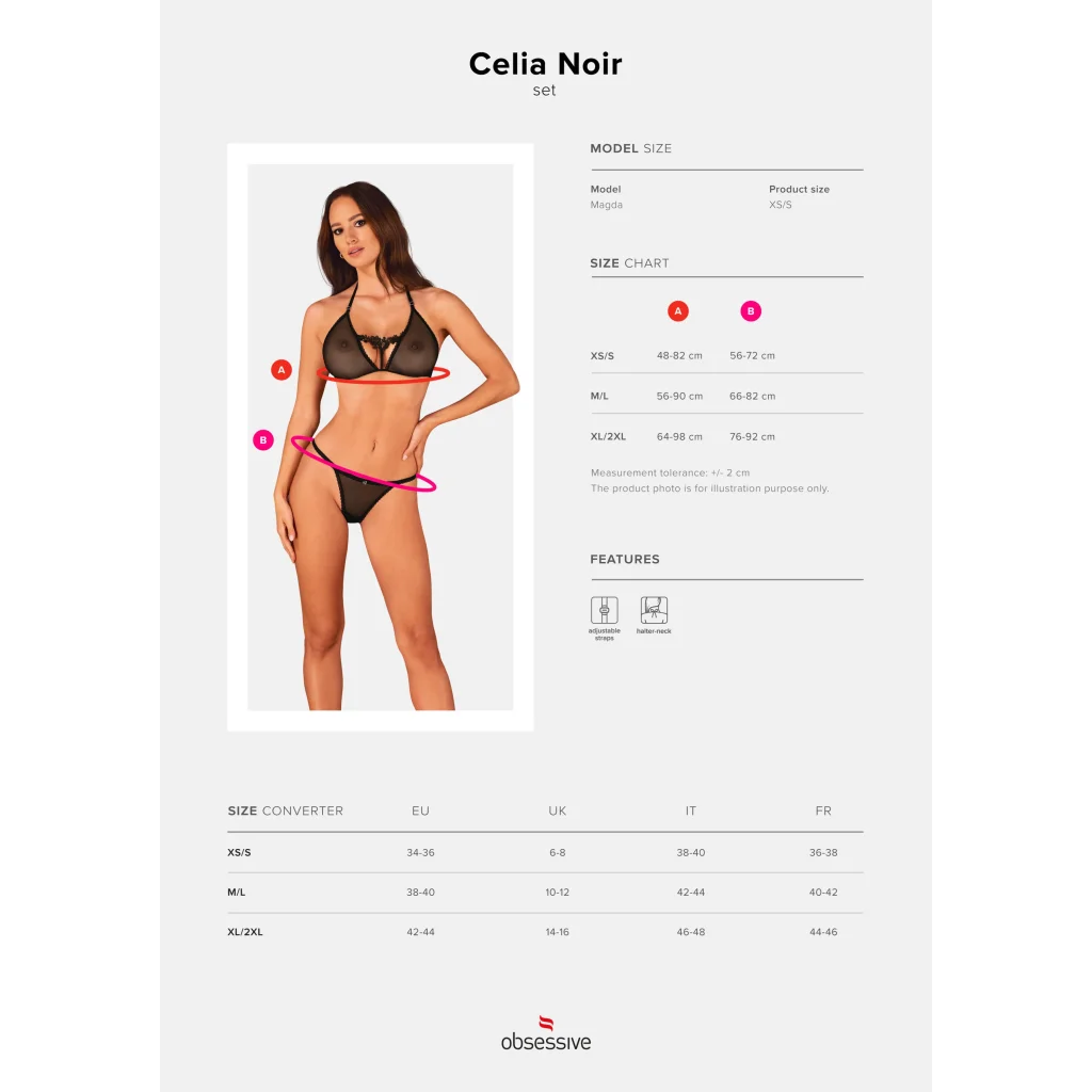 BH Set in Schwarz transparent mit String sexy Set CELIA NOIR von Obsessive , Dessous, Lingerie, Reizwäsche, sexy, erotisch, kaufen