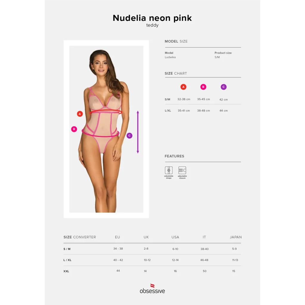 Body in Hautfarbe mit Schwarz oder Pink NUDELIA Teddy von Obsessive