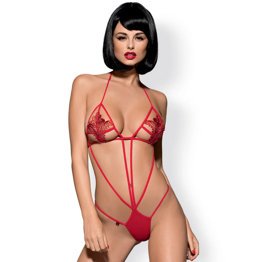 Body in Rot oder Schwarz LUIZA Teddy Riemchen-Body von Obsessive Dessous