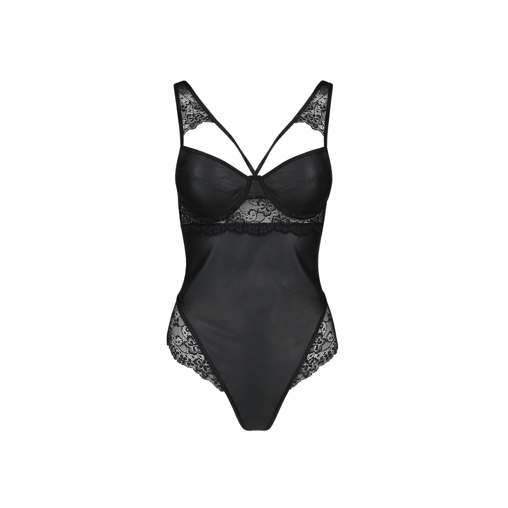 Body in Schwarz mit Spitze Kunstleder Stringbody LOONA von Passion-Exklusiv