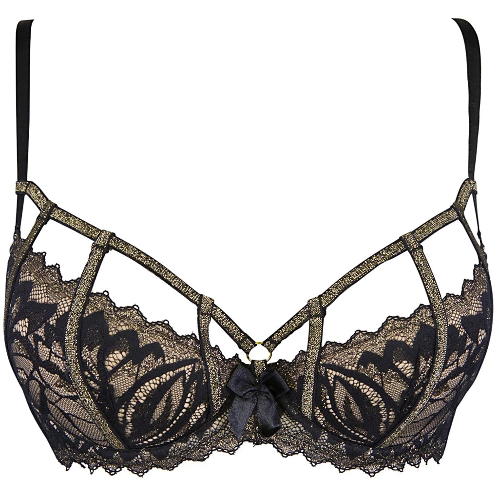 Bustier in Schwarz-Gold aus glänzenden Materialien V-10101 Bra von Axami