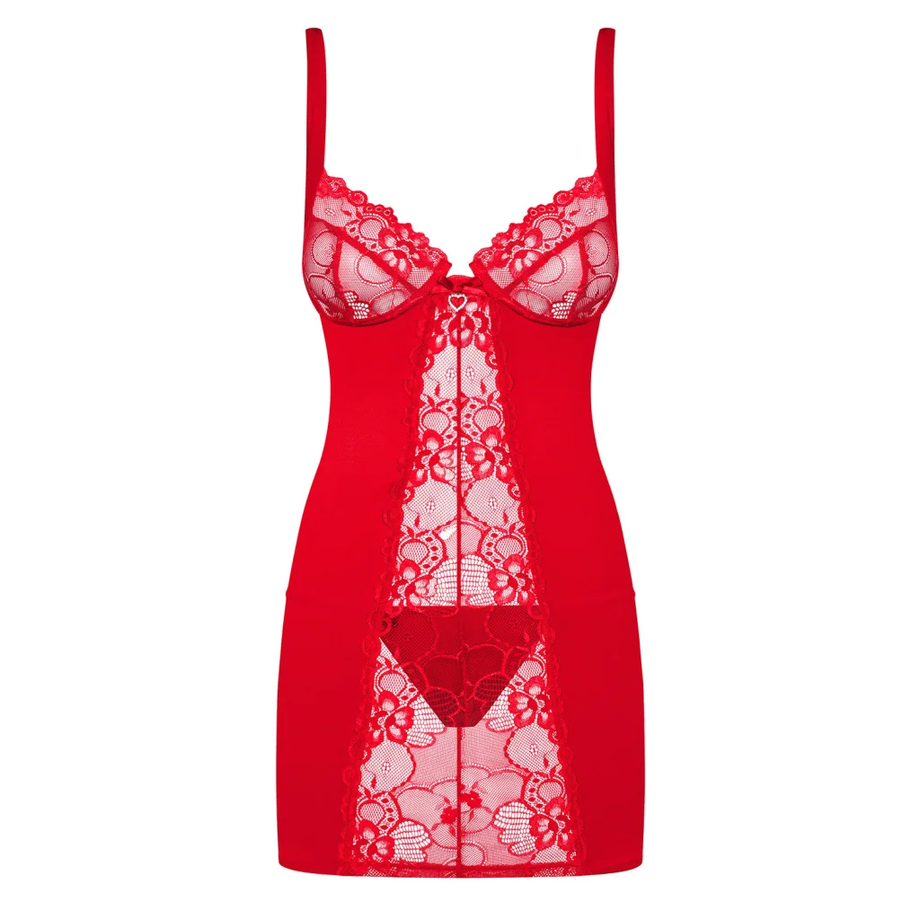 Chemise in Schwarz oder Rot HEARTINA Set mit String von Obsessive Dessous