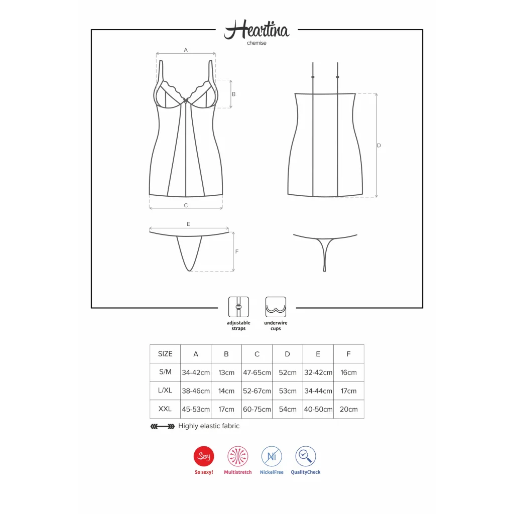 Chemise in Schwarz oder Rot HEARTINA Set mit String von Obsessive Dessous