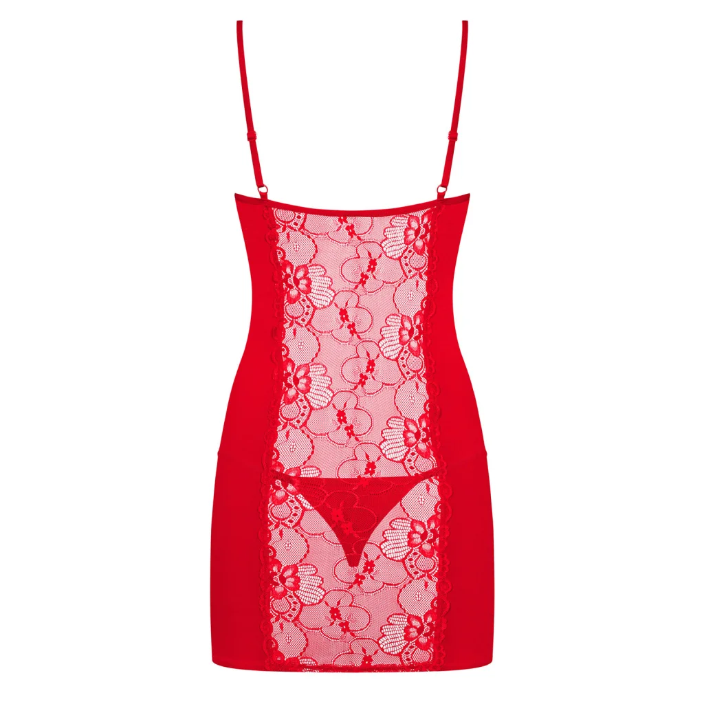 Chemise in Schwarz oder Rot HEARTINA Set mit String von Obsessive Dessous