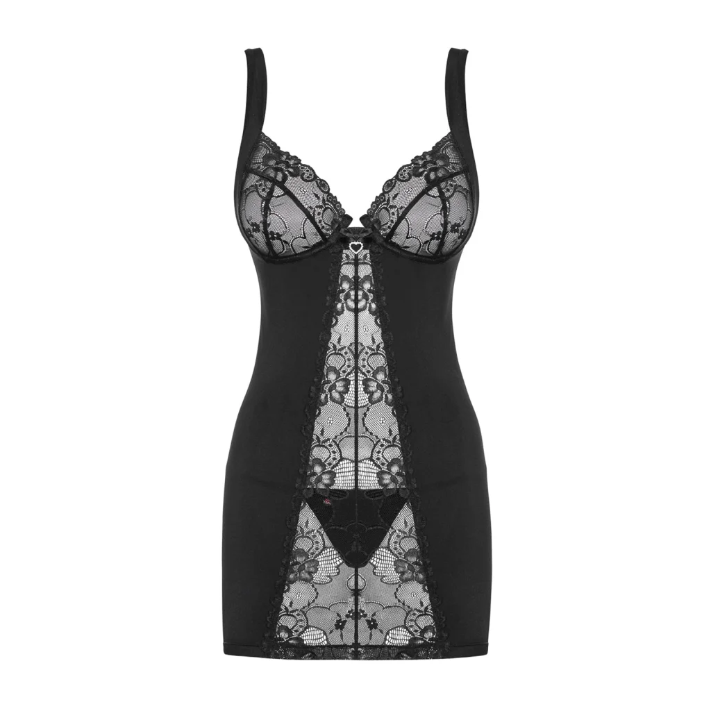 Chemise in Schwarz oder Rot HEARTINA Set mit String von Obsessive Dessous