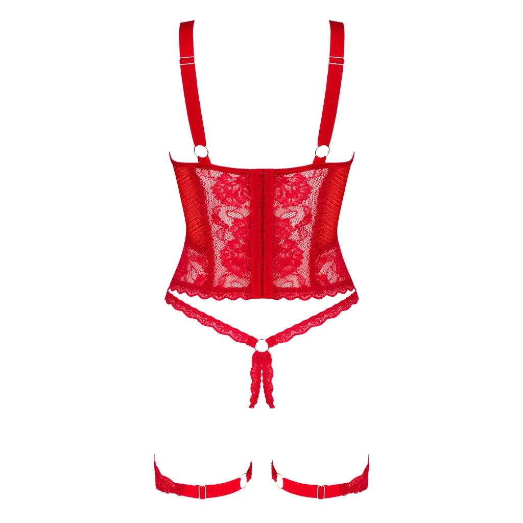 Corsage Set in Rot mit Spitze BELOVYA Strapscorsage von Obsessive