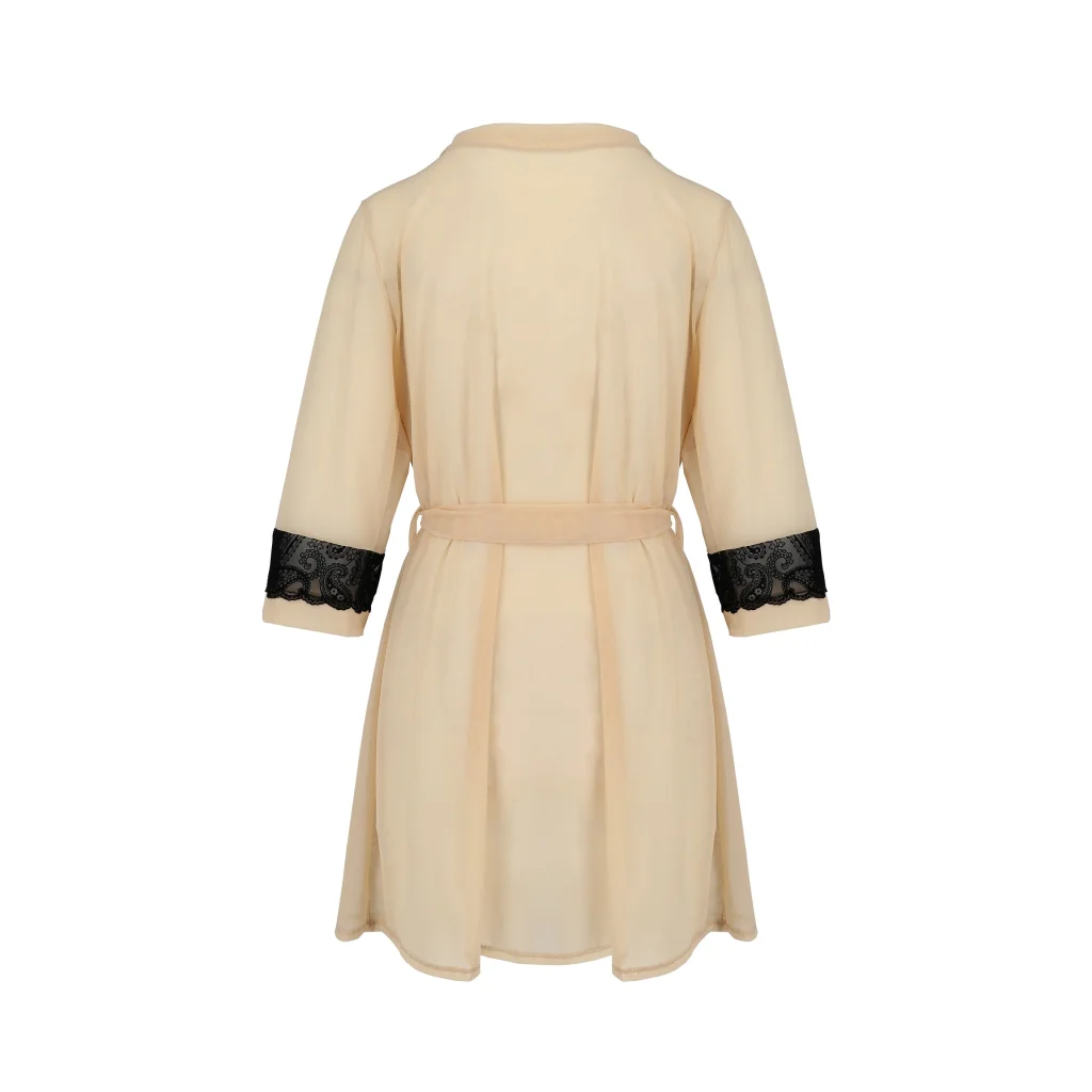 DAISY eleganter Peignoir / Morgenmantel aus Tüll in Schwarz-Beige von Casmir