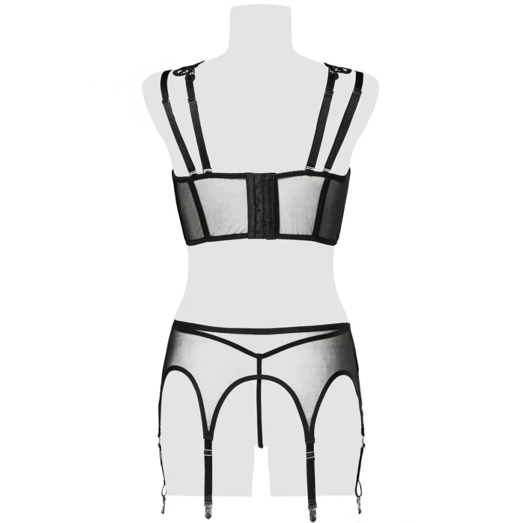 Dessous Set aus Mesh mit Spitze und Strapsgürtel von Grey Velvet , Dessous, Lingerie, Reizwäsche, sexy, erotisch, kaufen