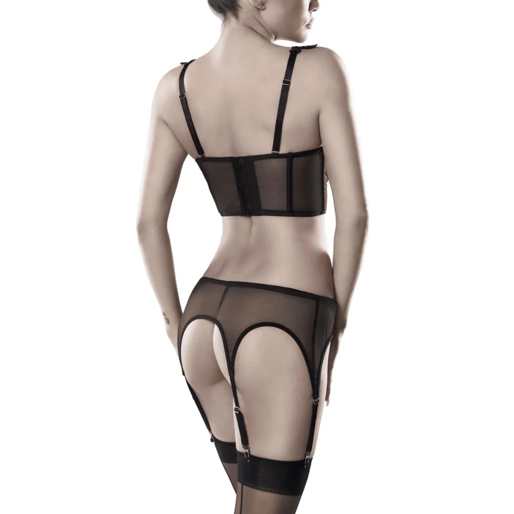 Dessous Set aus Mesh mit Spitze und Strapsgürtel von Grey Velvet , Dessous, Lingerie, Reizwäsche, sexy, erotisch, kaufen