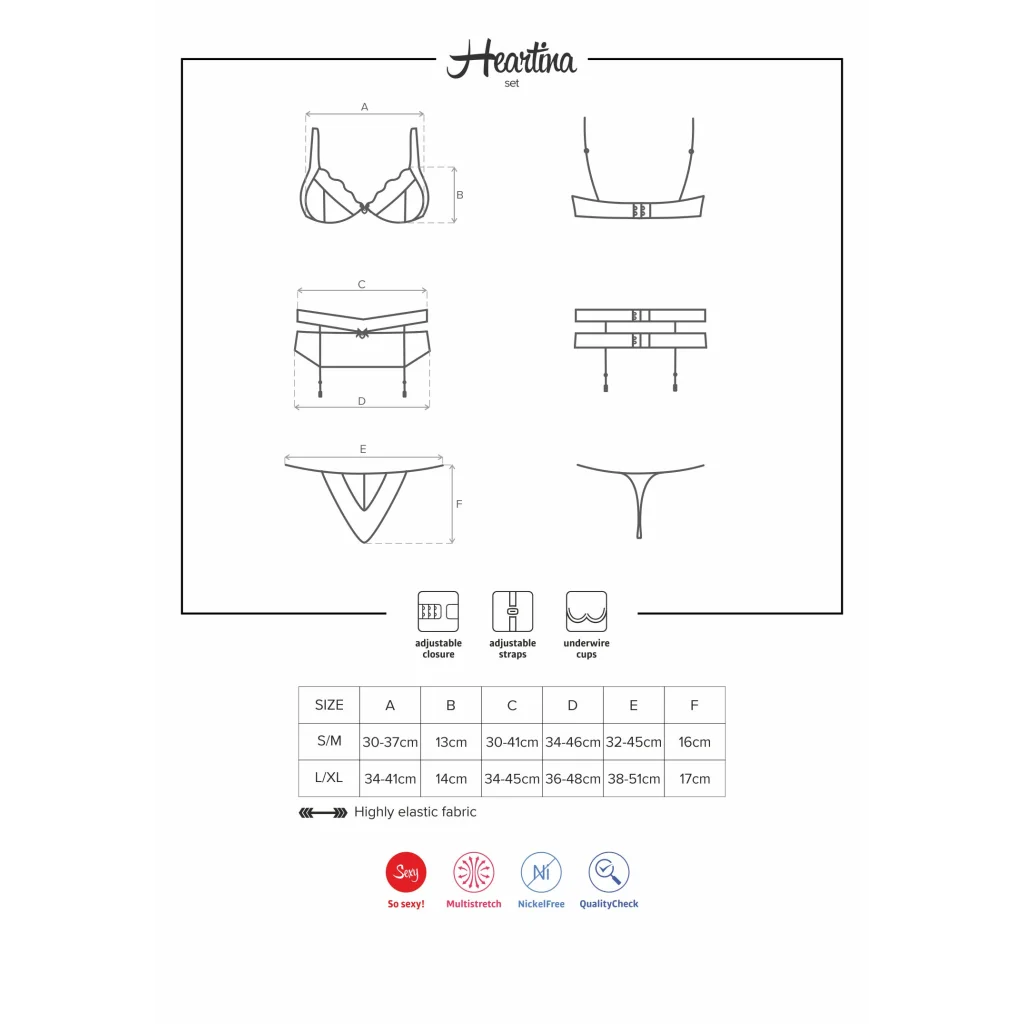Dessous Set mit Straps HEARTINA 3-teiliges Set von Obsessive