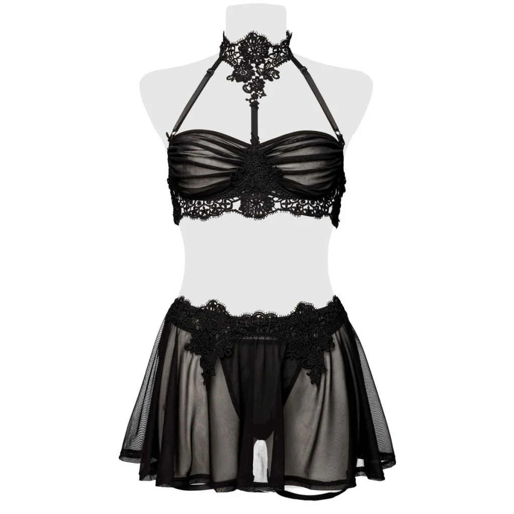 Erotikset mit Röckchen aus transparenten Netz von Grey Velvet , Dessous, Lingerie, Reizwäsche, sexy, erotisch, kaufen