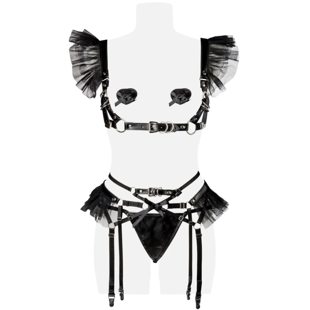 Erotikset mit Tüllärmelchen Strapsgürtel und Kunstleder Holster von Grey Velvet , Dessous, Lingerie, Reizwäsche, sexy, erotisch, kaufen
