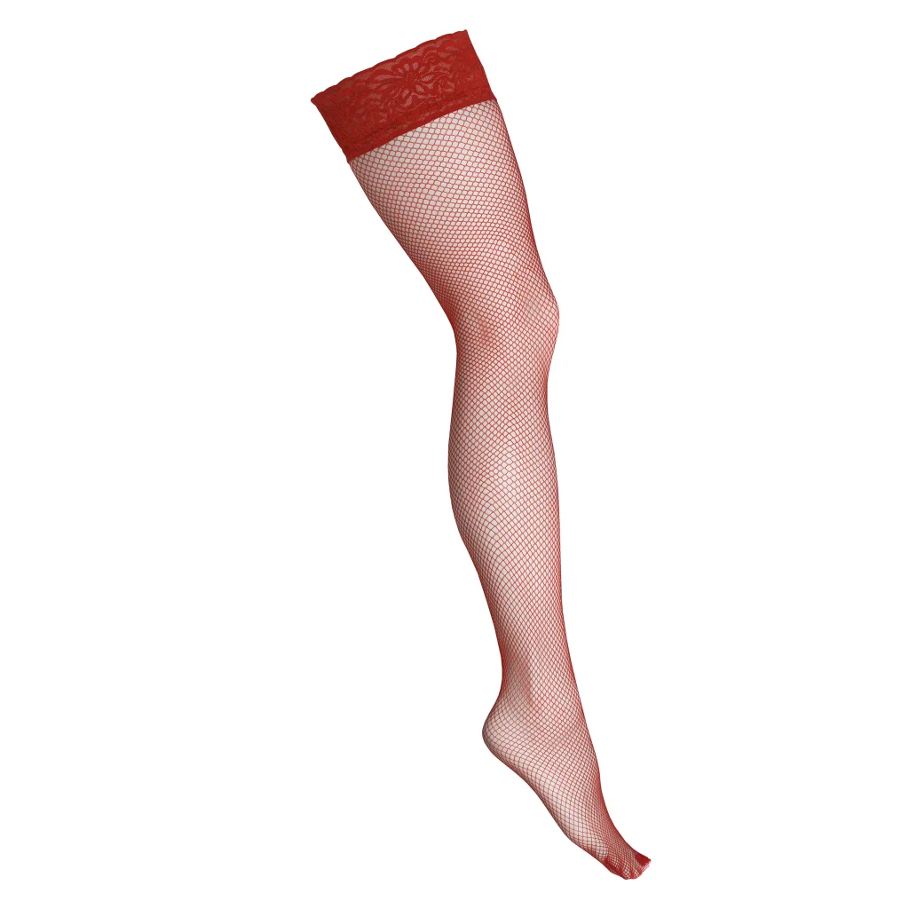 halterlose Netzstrümpfe H018 Fishnet Hold-ups in Rot von KOTEK Strumpfhosen