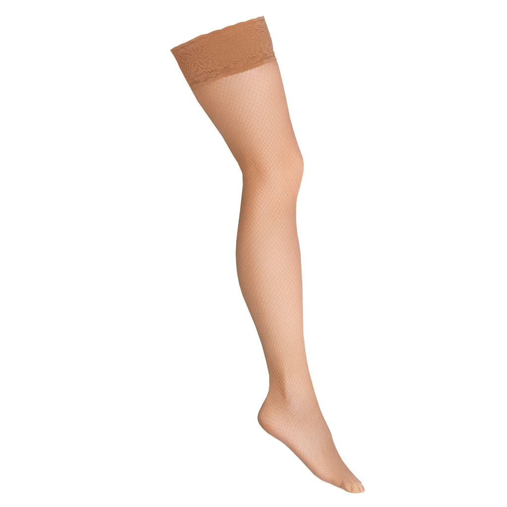 halterlose Strümpfe Netzstrümpfe H020 Fishnet Hold-ups in Beige von KOTEK