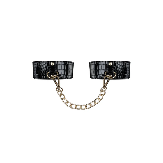 Handfesseln in Schwarz mit goldfarbener Kette von Obsessive