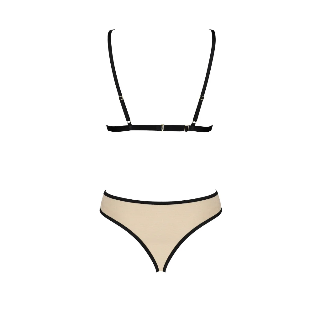 INDILA verführerischer Body aus Satin in Gold mit Schwarz von Casmir