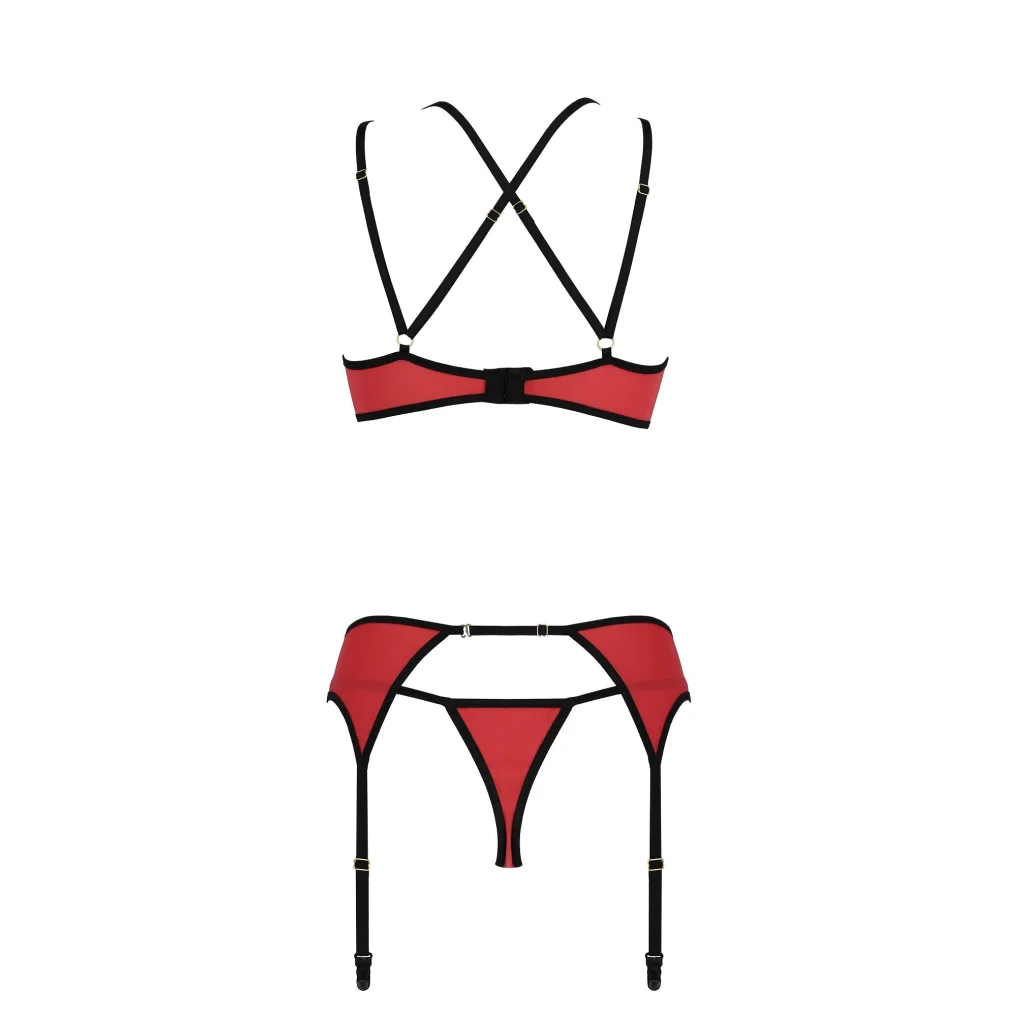 MAGNOLIA elegantes Straps-BH-Set aus Mikrofaser in Rot-Schwarz von Casmir