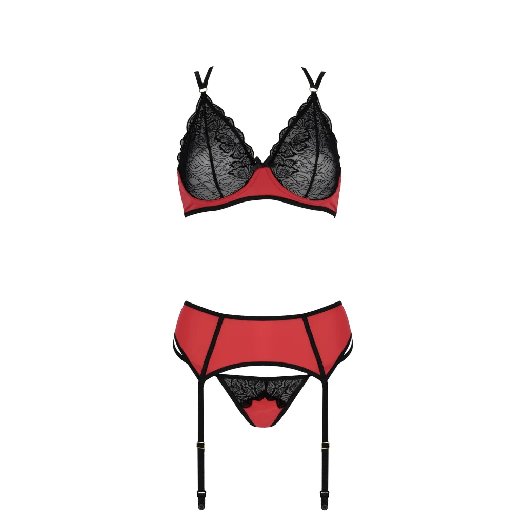 MAGNOLIA elegantes Straps-BH-Set aus Mikrofaser in Rot-Schwarz von Casmir