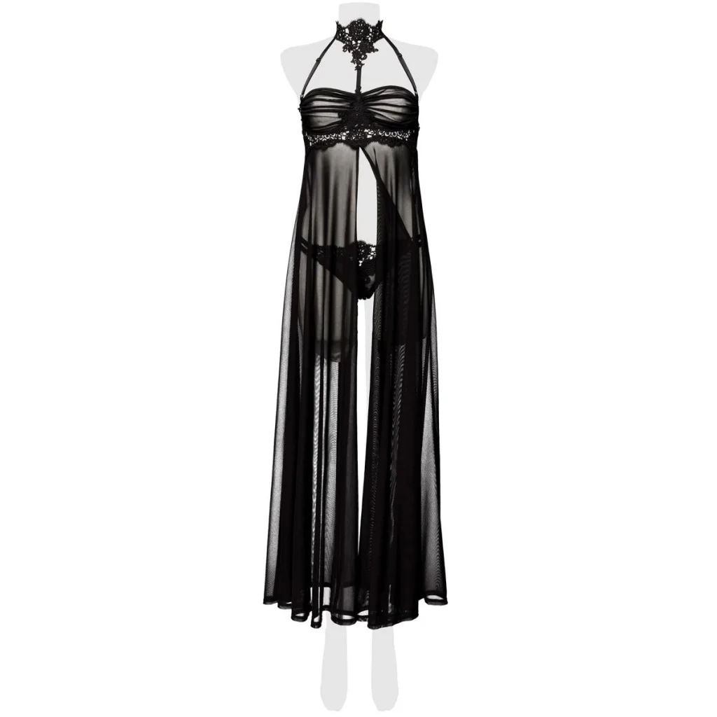 Negligé in Maxilänge aus elastischem transparentem Netz von Grey Velvet , Dessous, Lingerie, Reizwäsche, sexy, erotisch, kaufen