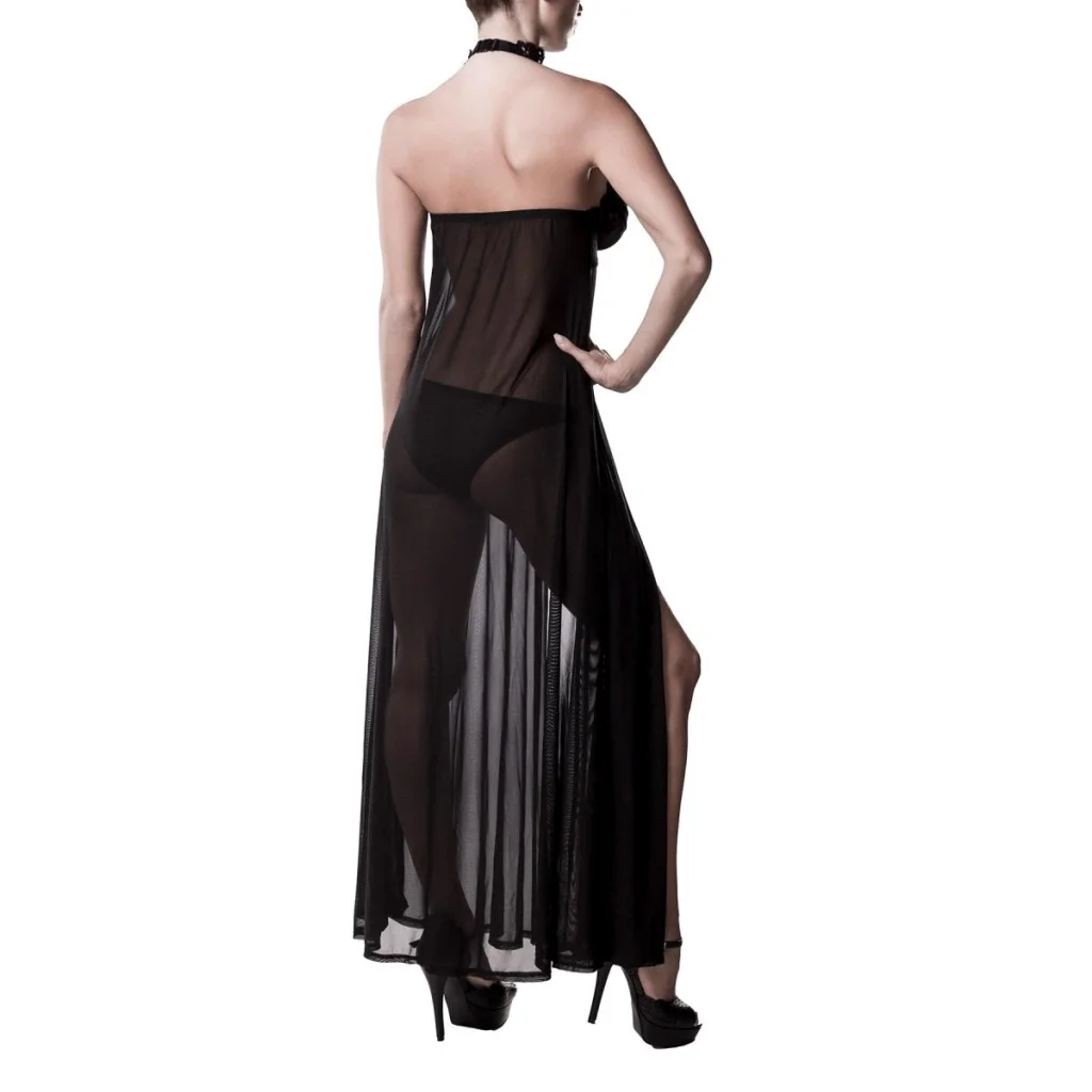 Negligé in Maxilänge aus elastischem transparentem Netz von Grey Velvet , Dessous, Lingerie, Reizwäsche, sexy, erotisch, kaufen