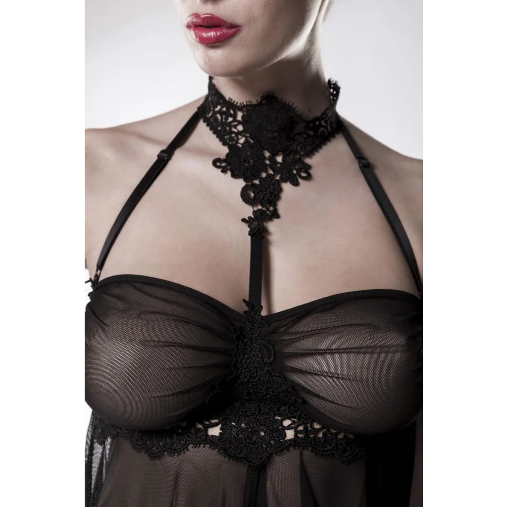 Negligé-Set aus transparentem Netz mit Neckholder von Grey Velvet , Dessous, Lingerie, Reizwäsche, sexy, erotisch, kaufen