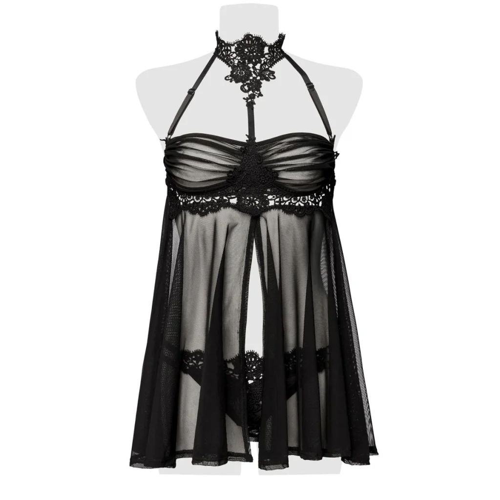 Negligé-Set aus transparentem Netz mit Neckholder von Grey Velvet , Dessous, Lingerie, Reizwäsche, sexy, erotisch, kaufen