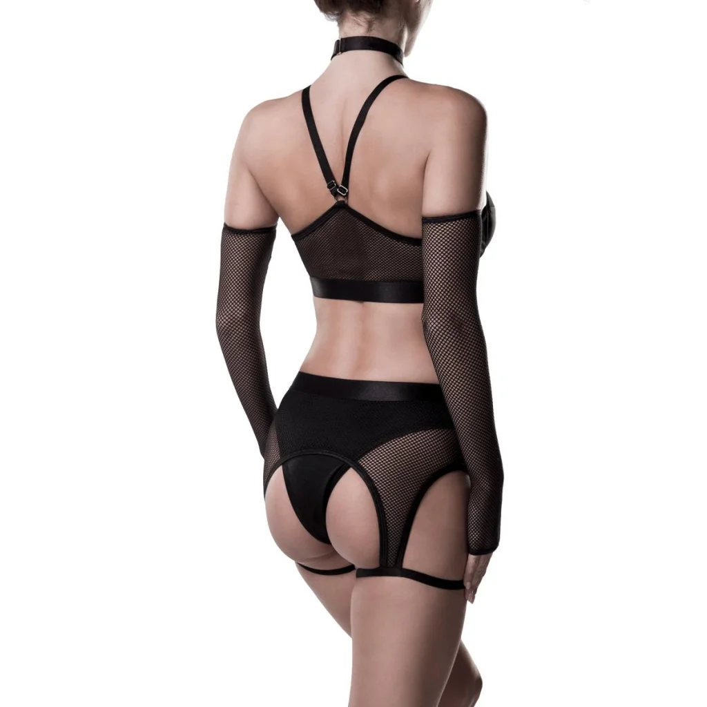 Reizwäsche in Schwarz aus Netz mit Spitze 6-teiliges Set von Grey Velvet , Dessous, Lingerie, Reizwäsche, sexy, erotisch, kaufen