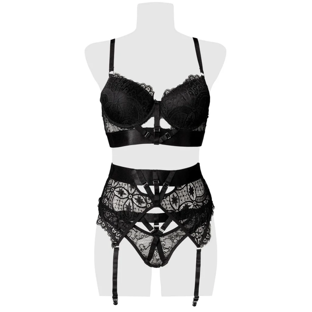 Reizwäsche in Schwarz mit Straps mit Spitze 3-teiliges Set von Grey Velvet , Dessous, Lingerie, Reizwäsche, sexy, erotisch, kaufen