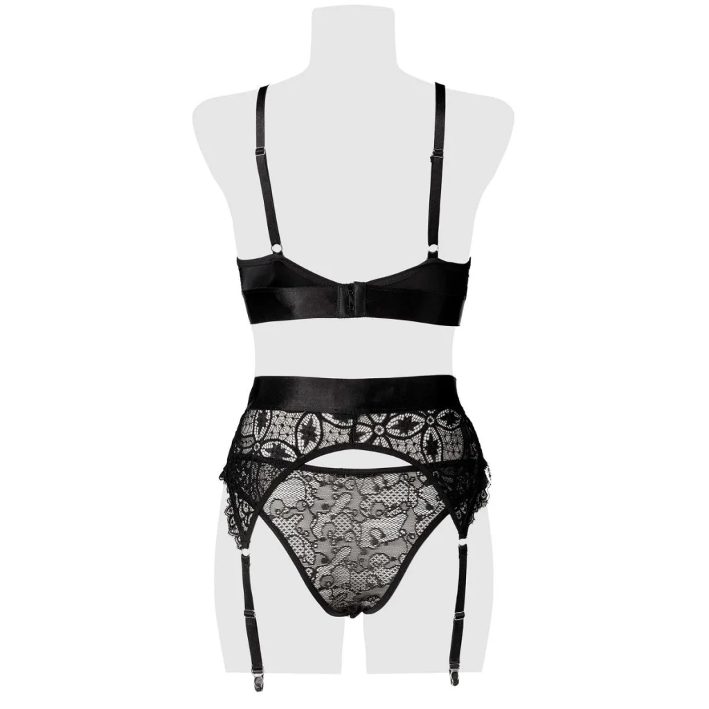 Reizwäsche in Schwarz mit Straps mit Spitze 3-teiliges Set von Grey Velvet , Dessous, Lingerie, Reizwäsche, sexy, erotisch, kaufen