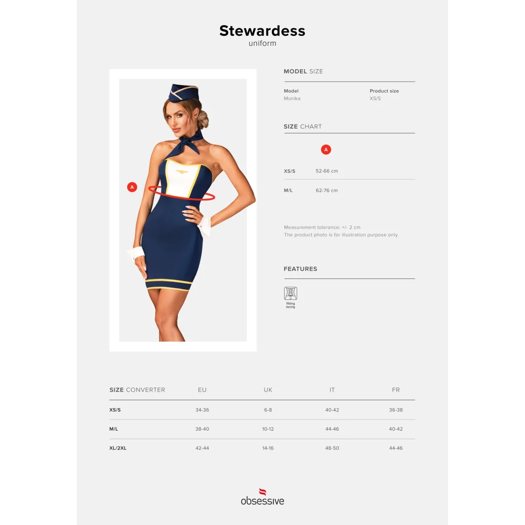 Rollenspielkostüm Stewardess Uniform in Blau und Weiß sexy Kostüm von Obsessive