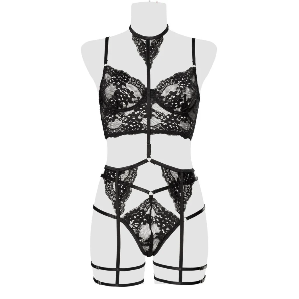 Straps-Set Dessous in Schwarz aus Spitze von Grey Velvet , Dessous, Lingerie, Reizwäsche, sexy, erotisch, kaufen