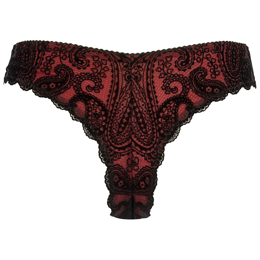 String in Schwarz mit Rot Spitze V-10048 von Axami Lingerie