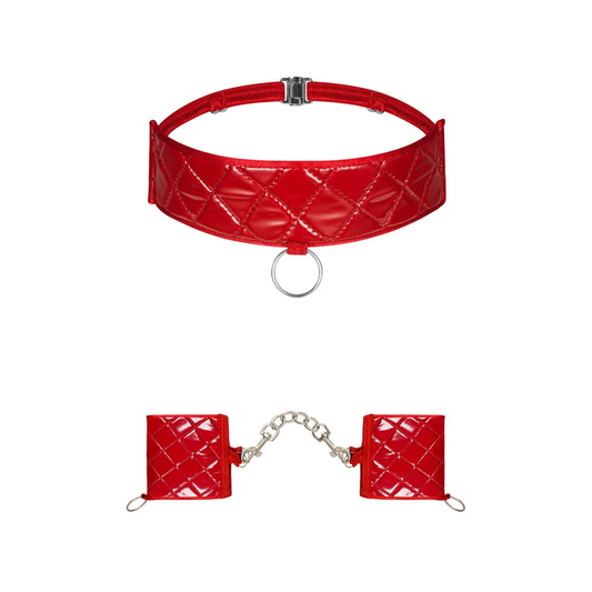 weiche Handfesseln und Choker in Rot Set von Obsessive