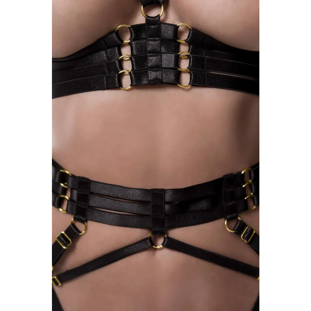 Erotik Set in Schwarz mit Harness 3-teilig von Grey Velvet , Dessous, Lingerie, Reizwäsche, sexy, erotisch, kaufen