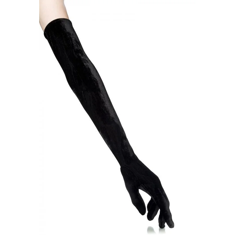 lange Samt-Handschuhe in Schwarz , Dessous, Lingerie, Reizwäsche, sexy, erotisch, kaufen