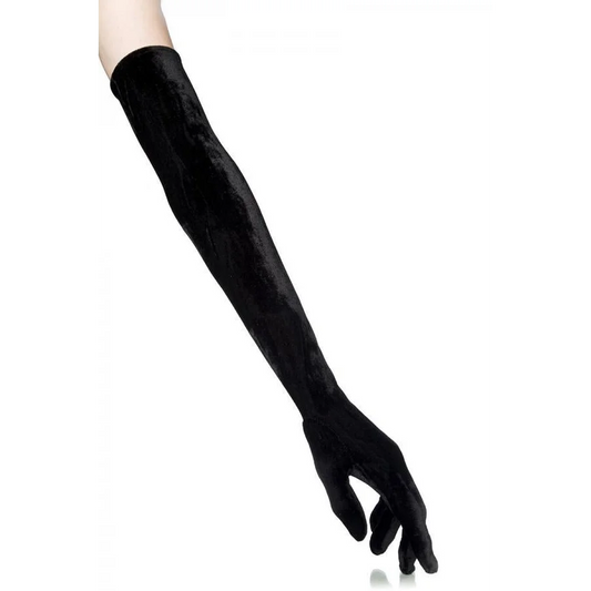 lange Samt-Handschuhe in Schwarz