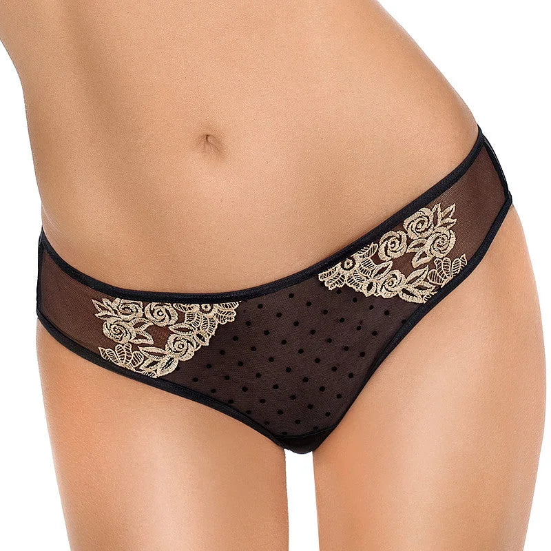 Slip in Schwarz mit Gold Stickereien Panty Nefer von Roza