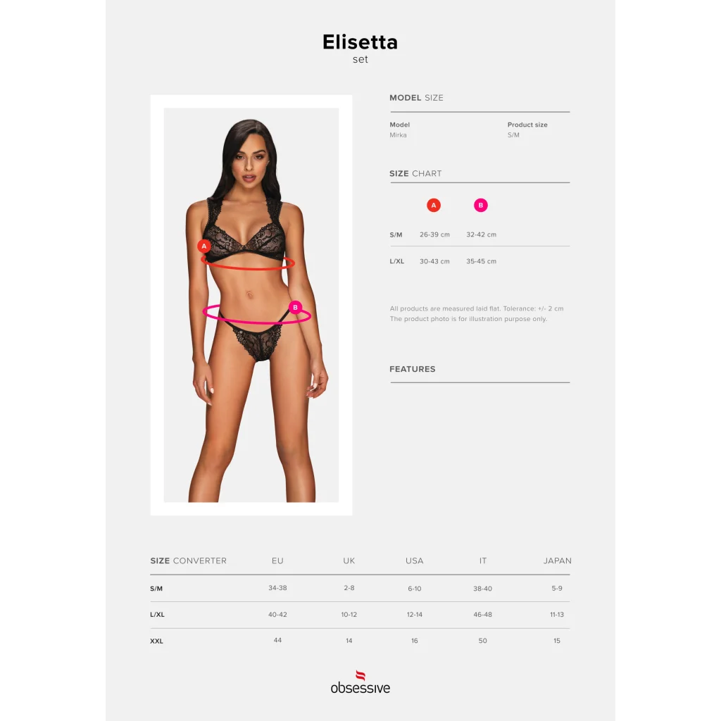 BH Set in Schwarz mit Spitze ELISETTA 2-teiliges Set von Obsessive , Dessous, Lingerie, Reizwäsche, sexy, erotisch, kaufen