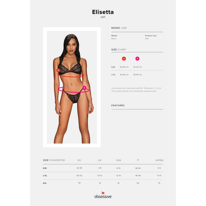 BH Set in Schwarz mit Spitze ELISETTA 2-teiliges Set von Obsessive , Dessous, Lingerie, Reizwäsche, sexy, erotisch, kaufen